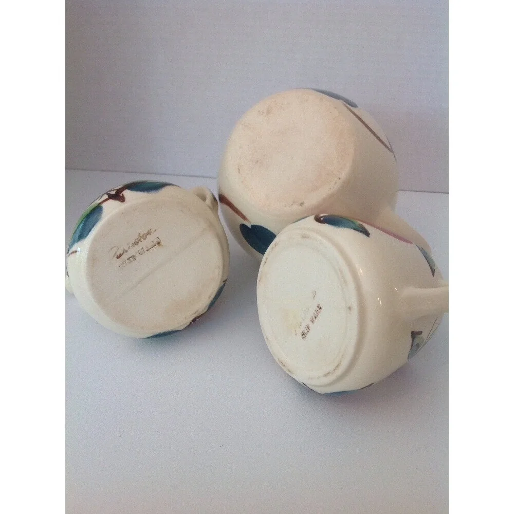 Purinton Apple Pottery slipware Tea/coffee pot with lid, Creamer& Sugar 3‎ piece